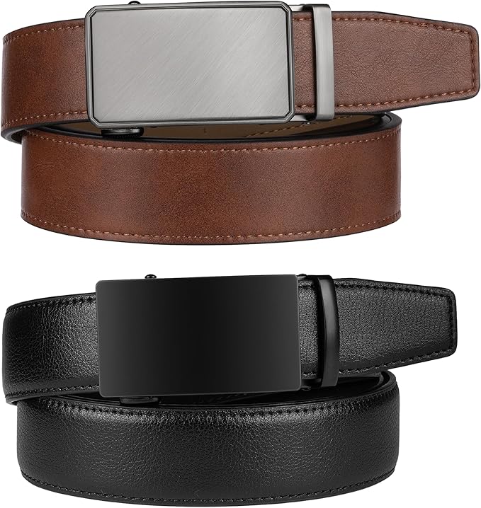 Zitahli Ratchet Belt for Men - 2 Packs Leather Mens belt For Gift Men Dress and Casual,Trim to Fit