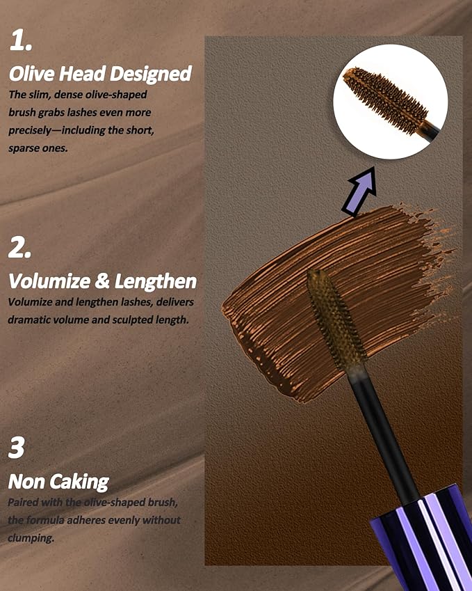 Brown Mascara and Brown Eyeliner Set,5D Waterproof Mascara Volume and Length Natural Lengthening Curling, Smudge Proof Brown Eyeliner Pencil, Natural Eye Makeup Gift Kit for Women in Halloween Set-05