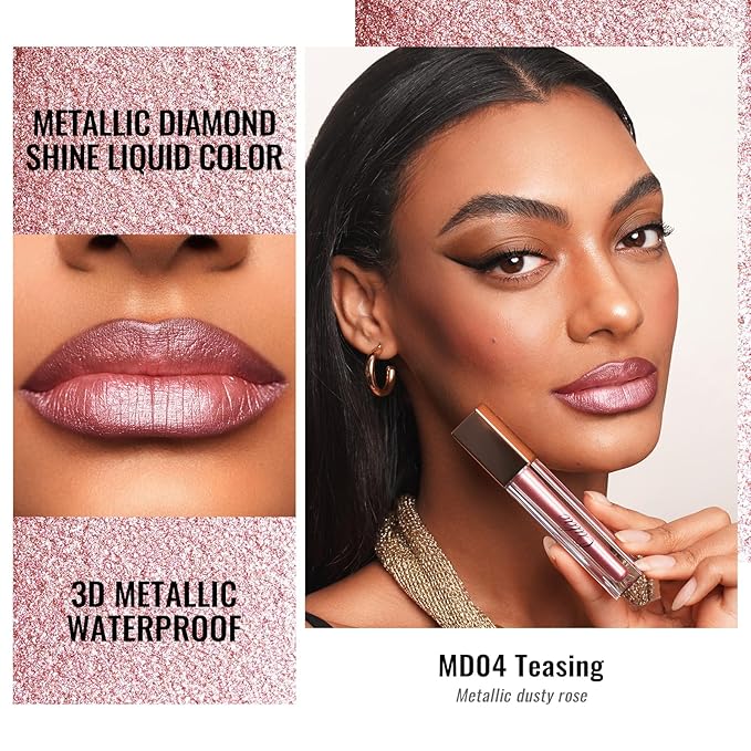 Oulac Metallic Shine Liquid Lipstick Set for Women, Dual Use for Lips & Eyeshadow, Long Lasting Lip Gloss, Metallic Matte High Impact Lip Color No Transfer Vegan Formula, 4.5ml, MD01+04+07