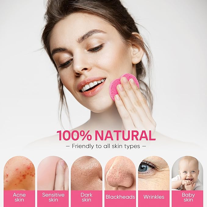 50-Count Heart Shape Compressed Facial Sponges for Daily Facial Cleansing and Exfoliating, 100％ Natural Cosmetic Spa Sponges for Makeup Remover