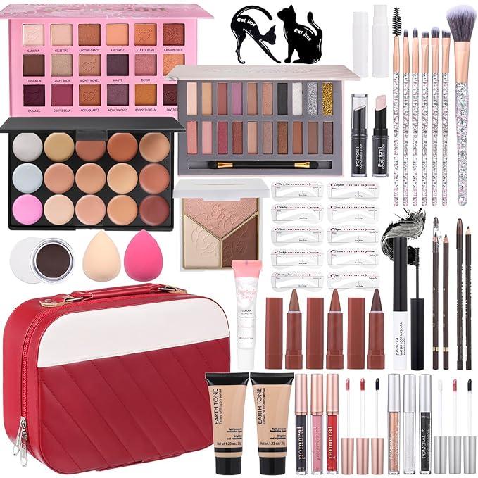 Makeup Kit For Women Girls, Makeup Set For Teens beginners, Full Makeup Kit With Everything Carrying Bag, Eyeshadow Palette, Foundation, Concealer, Lipstick, Brushes (18 & 20 Color eyeshaow Kit)