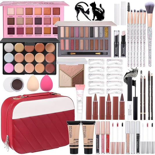Makeup Kit For Women Girls, Makeup Set For Teens beginners, Full Makeup Kit With Everything Carrying Bag, Eyeshadow Palette, Foundation, Concealer, Lipstick, Brushes (18 & 20 Color eyeshaow Kit)