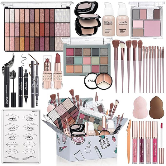 All in One Makeup Kit for Women Full Kit, Makeup Gift Set for Girls & Teen, Travel Makeup Set, Professional Makeup Kit Includes lash Clusters Kit Eyeshadow Lipstick Brow Pencil Eyeliner Brush Set