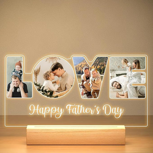 Custom Picture Frames with Photo, Personalized LOVE Photo Frame with Night Light, Customized Picture Frame, Personalized Christmas Fathers Day Birthday Gifts for Dad