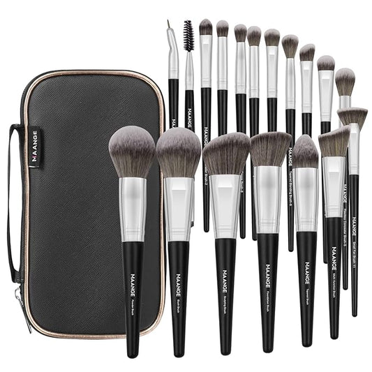 Makeup Brushes with Case, MAANGE 18 Pcs Professional Makeup Brush Set Premium Synthetic Face Kabuki Brush Kit Foundation Blush Powder Eyeshadow Brushes Set Christmas Gift (BlackSliver)