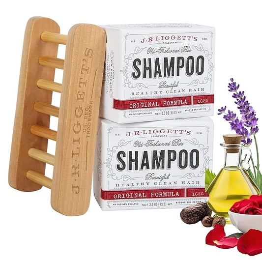 J.R.LIGGETT’S 2-Pc Original Formula Shampoo Bars and 1-Pc Solid Wood Shelf to Prolong the Life of Your Shampoo Bar - Nourishing Formula with Antioxidants and Vitamins - Sulfate-Free