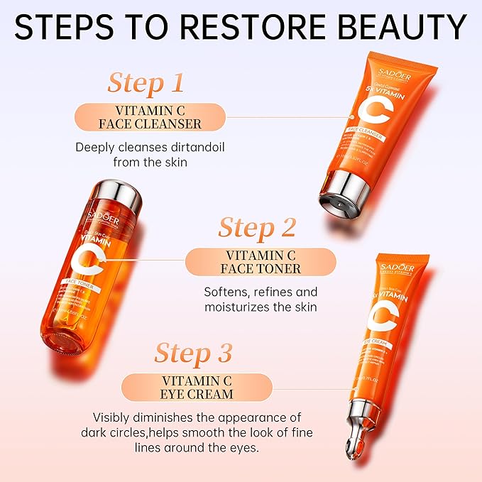 Compatibility Vitamin C Skincare kit SADODER,Skin Hydration | 2x Gift Box ( 6-Piece Face Care Kit ) Includes Toner,Serum, Cleanser,Moisturizer,Eye Cream & Body Lotion,Gift,Women