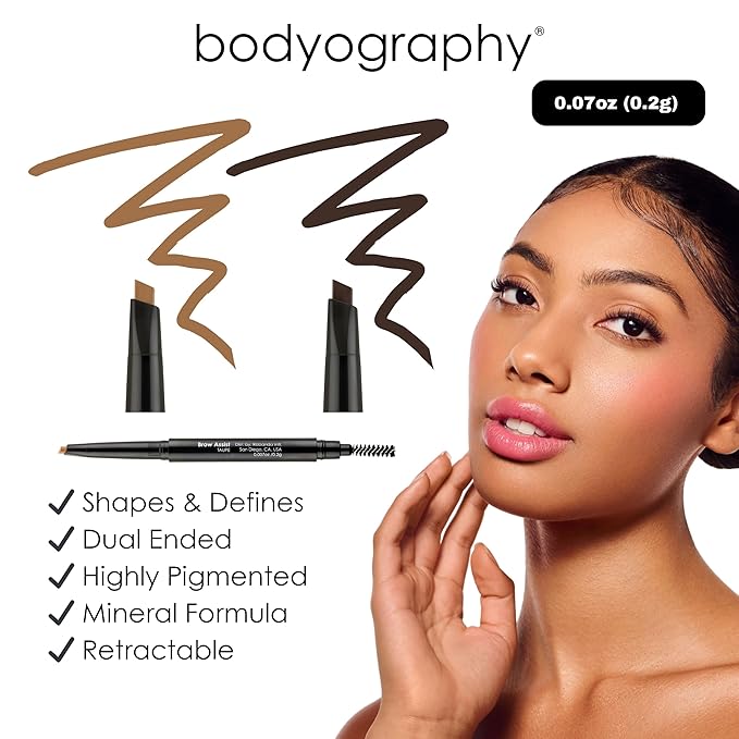 Bodyography Brow Assist – Brown | Triangular Tip Eyebrow Pencil for Women with Built-In Spoolie | Defines, Fills & Shapes Brows | Mineral-Based Formula with Castor & Coconut Oil | Clean, Vegan