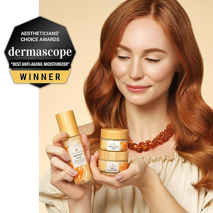 Ambra Lift Elixir, 2oz – Award-Winning Anti-Aging Moisturizer with Baltic Amber, Marine Collagen & Pearl Powder – Lifts, Firms & Hydrates – Organic, Vegan