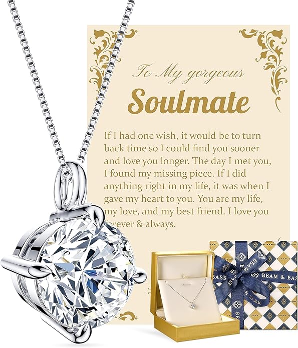 Beam & Bask Pendant Necklace for Wife or Girlfriend, Anniversary Birthday Wedding Moissanite Jewelry for Soulmate Her Women, S925 Sterling Silver