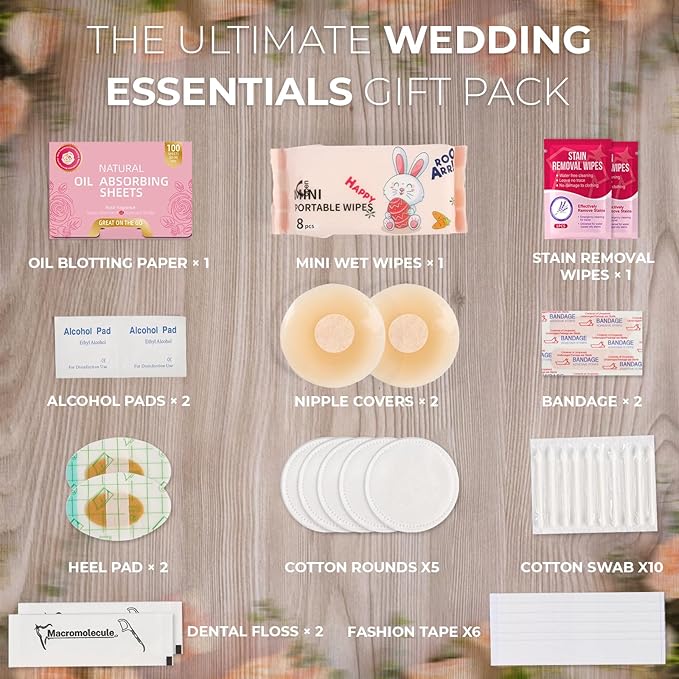 Bridal Emergency Kit for Wedding Day, Wedding Essentials Survival Set for Team Bride, Must-Have 30+ Essentials Travel Kit with Makeup Bag