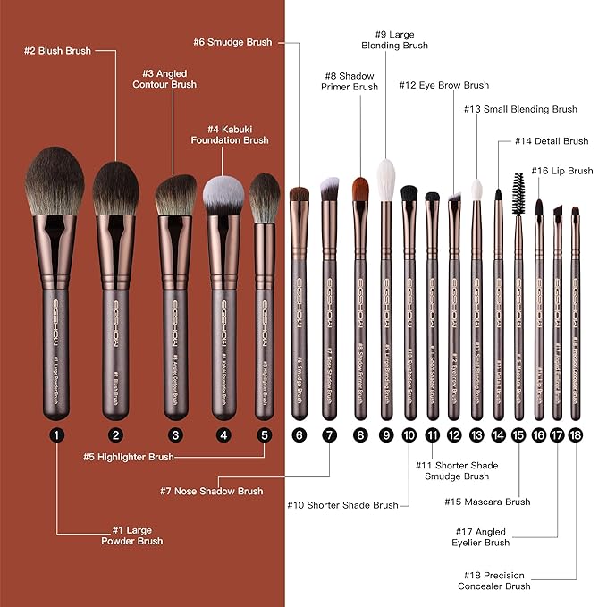 Professional Makeup Brush Set, Eigshow Makeup Brushes Perfect for Foundation Face Powder Blending Blush Bronzer Eyeliner Eye Shadow Brows with Case, Best Gift for Women, Travel Kit(PRO 18pcs Coffee)