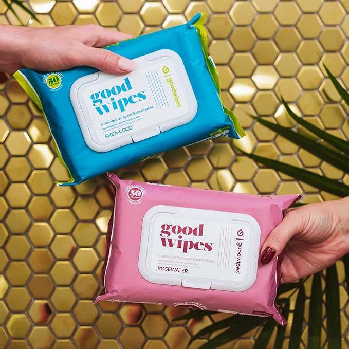 goodwipes Flushable Butt Wipes - Vitamin E & Aloe - Sewer & Septic Safe - Extra Large Adult Wet Wipes For Women & Men - Bathroom Essentials - Shea Coco, 318 Count (6 Packs + 1 Travel)