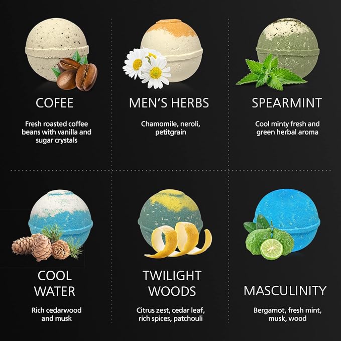 Organic Bath Bombs Gift Set for Men - Vegan Natural Ingredients - Absolutely Safe for Men - Relaxing Epsom, Himalayan, Dead Sea Salts & Essential Oils - Made in The USA