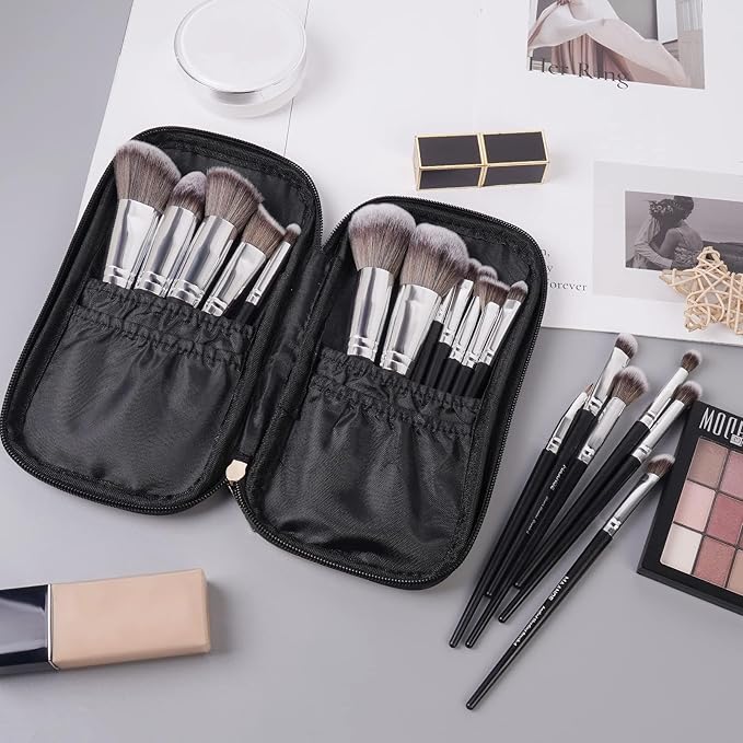 Makeup Brushes with Case, MAANGE 18 Pcs Professional Makeup Brush Set Premium Synthetic Face Kabuki Brush Kit Foundation Blush Powder Eyeshadow Brushes Set Christmas Gift (BlackSliver)