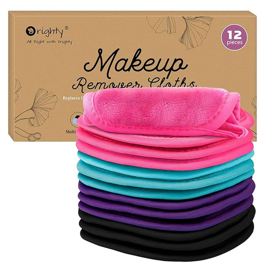 Orighty Makeup Remover Cloths 12 Pack, Makeup Removal Face Cleansing Cloth, Reusable Make Up Remover Pads Remove Instantly Dirt with Just Water, 5 x 5 in