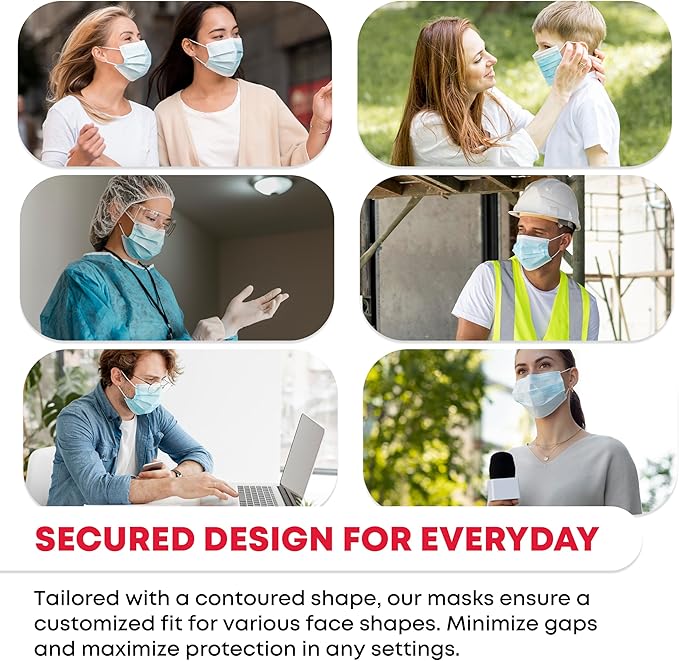 Ever Ready First Aid 3-ply Disposable Face Masks, Ear Loop Breathable Particle Mask, General Use – 100 Count