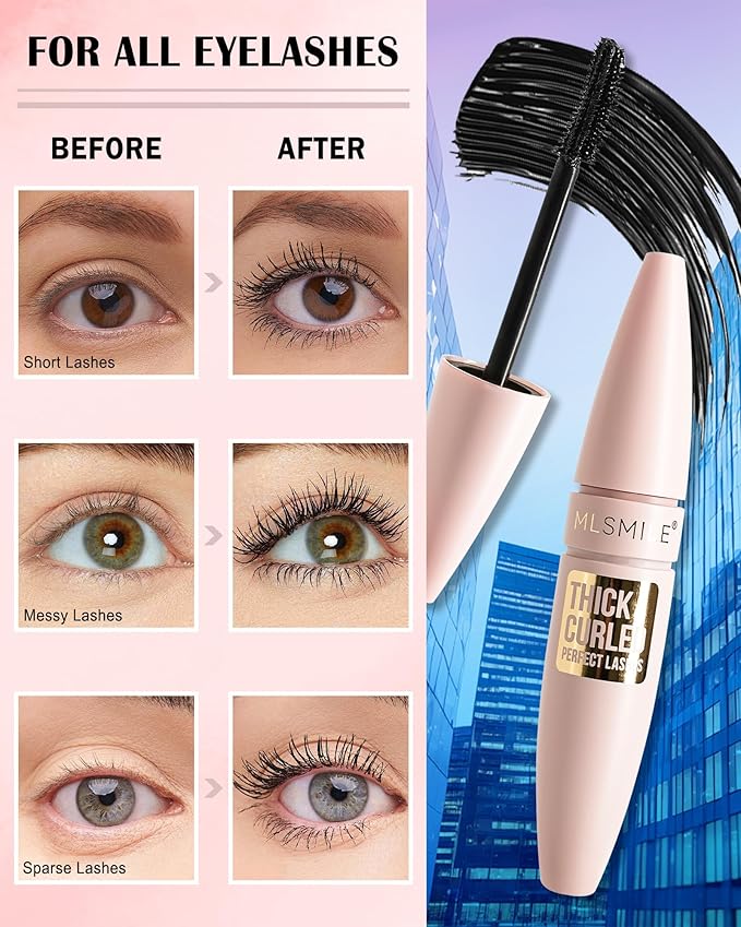 Grey + Black Waterproof Mascara, Lashes Extension Mascara with Dual-Sided Brush, Great for Lengthening and Volumizing Eyelashes, Colored Tube Máscara Fiber No Clumping, Long Lasting, Smudge-Proof -A