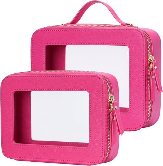 Popvibe Clear Makeup Bag Travel Cosmetic Case Transparent Toiletry Bag with Zipper, Portable Make Up Organizer Traveling Compact Car Bag for Essentials