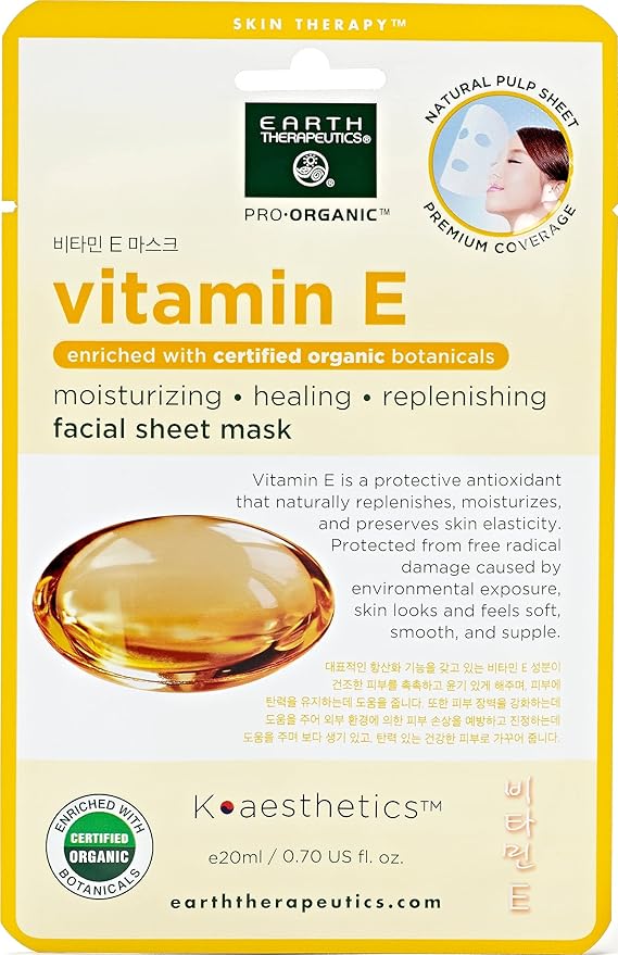 Earth Therapeutics Vitamin E Face Mask – Moisturize & Replenish your Face – Preserve Skin Elasticity -Certified Organic Facial Masks