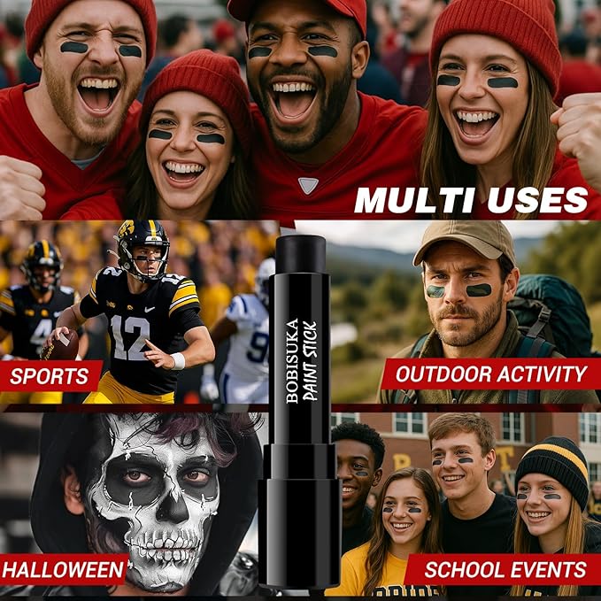 5PCS Eye Black Stick, Sports Face Body Paint for Football, Baseball, Softball – Anti Glare Under Eye Stick – Oil Based Black Face Painting Kit for Halloween Skull Skeleton Costume Cosplay Makeup