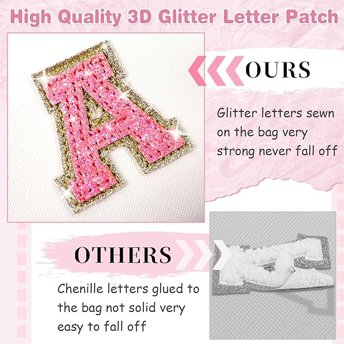 Small Personalized Initial A-Z Patch Makeup Bag,White Cute PU Leather Glitter Letter Cosmetic Bag for Teen Girls,Travel Toiletry Bag with Zipper,Preppy Monogrammed Birthday Gift for Daughter Niece V
