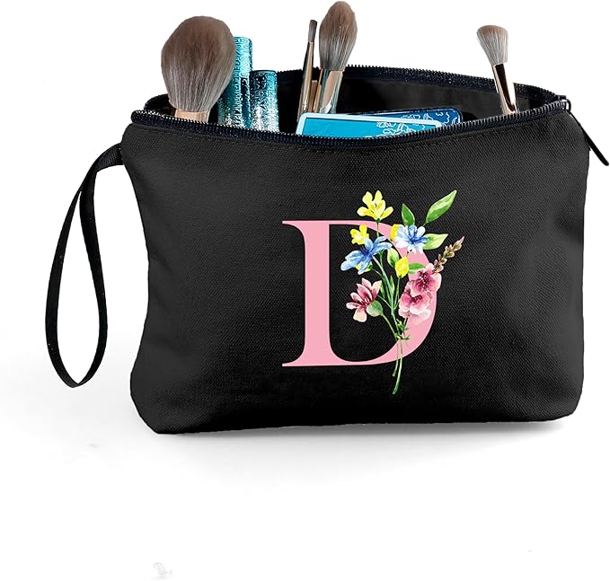 SEAMOON Women Birthday Unique Initial Funny Gifts for Teenage Girl Sister Friends Bridesmaid Personalized Travel Make up Cosmetic Bag with Mirror Valentines Mothers Day Christmas Graduation D