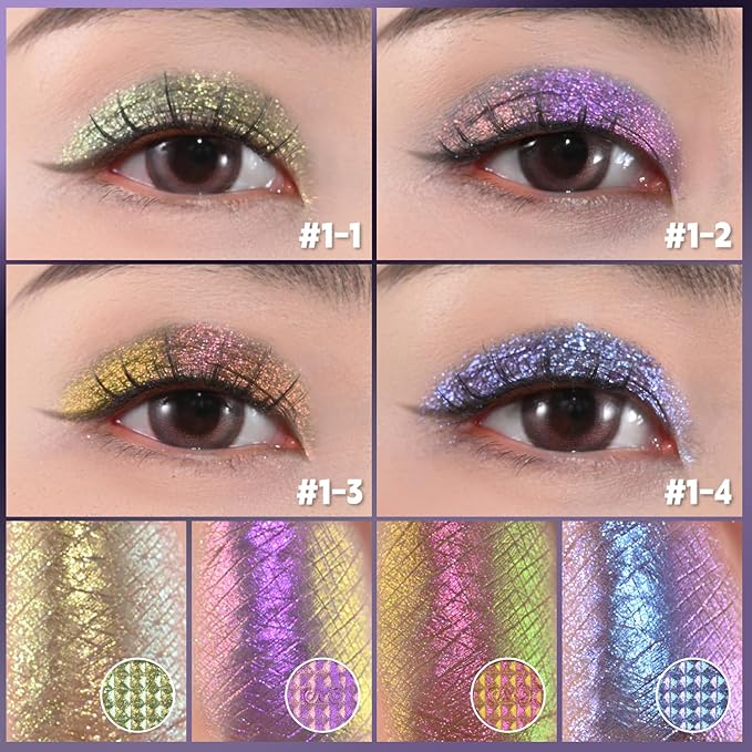 CHARMACY 4 Colors Chameleon Eyeshadow & Highlighter Palette - Shift-Infused Multichrome Pressed Pigments, Long-Lasting Velvet Finish, Vegan & Cruelty-Free Makeup Kit #01