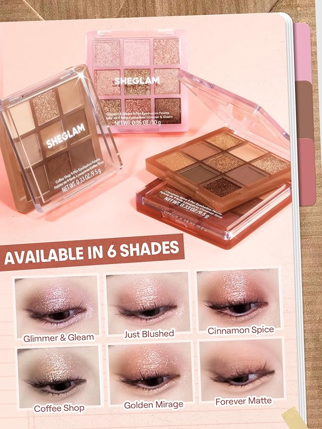 SHEGLAM Eyeshadow Palette 9-Color Ultra-pigmented Shimmer & Matte Shades, Vegan & Cruelty-free-Coffee Shop