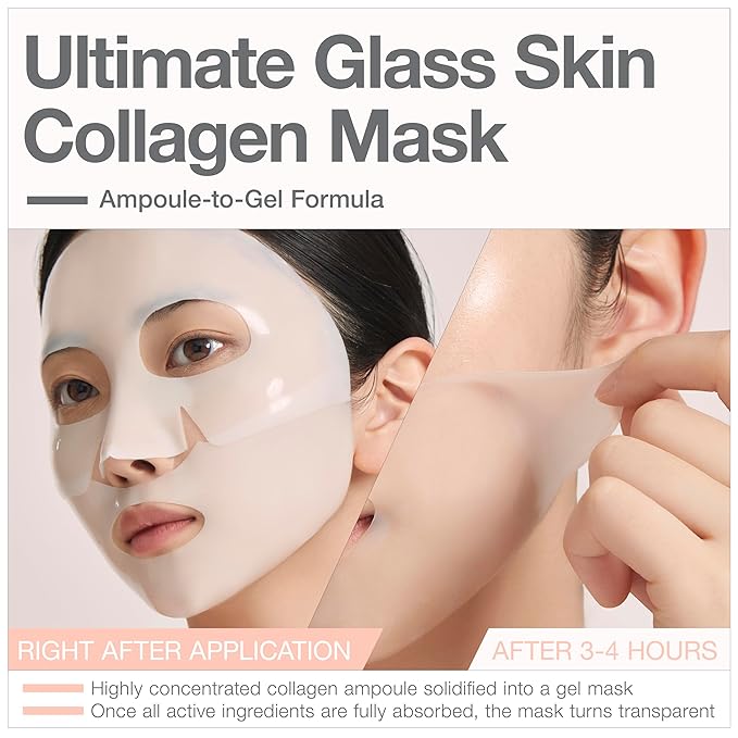 Collagen Deep Absorbing Hydrogel Mask, Korean Collagen Hydrogel Mask, Overnight Face Mask, Hydrating, Glass skin, Rejuvenation, Korean Skincare, 34g x 5ea