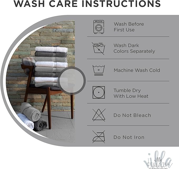 100% Combed Cotton Bathroom Towel Set of 6- 2 Bath Towels, 2 Hand Towels, 2 Wash Cloths, Sustainable, Soft, Highly Absorbent 6 Piece Cotton Bath Towel Set Ideal for Hotels, Spa, Bathroom, Dorm, White