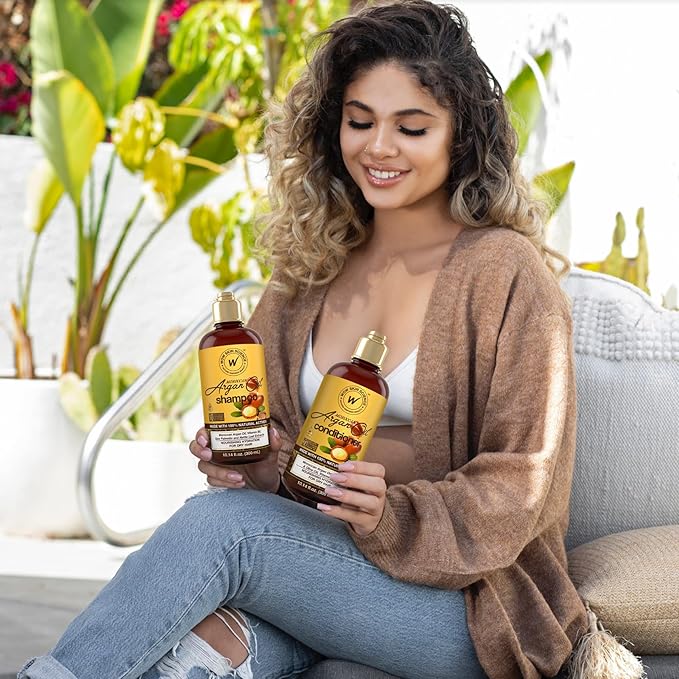 WOW Skin Science Moroccan Argan Oil Shampoo and Conditioner Set - Moroccan Oil Shampoo & Conditioner Set Sulfate & Paraben Free - Shampoo & Conditioner Set for All Hair Types