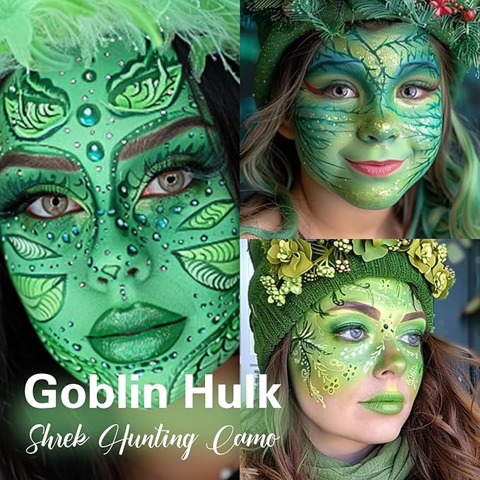 BADCOLOR Light Green Eye Black, Lime Green Face Body Paint for Sports St. Patrick's Day Camouflage Hunting Hulk, Washable Painting Sticks for Halloween Costume SFX Cosplay Witch Grinch Makeup