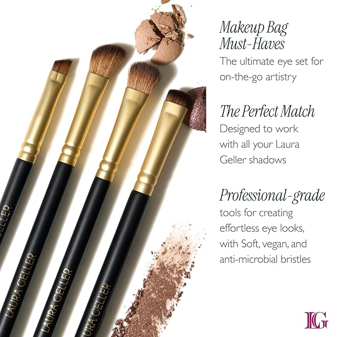 LAURA GELLER NEW YORK Shadow Skills 4-Piece Brush Set - Essential Eyeshadow Brushes - Pack of 4