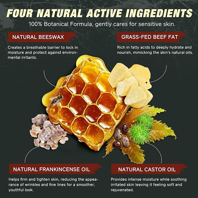 2 Pack Handmade Beef Tallow with Frankincense and Castor Oil Face Balm, 100% Grass-Fed Tallow for Skin Care, Face & Body Moisturizer for Sensitive Skin & Dry Skin Age Defying, Natural Lotion