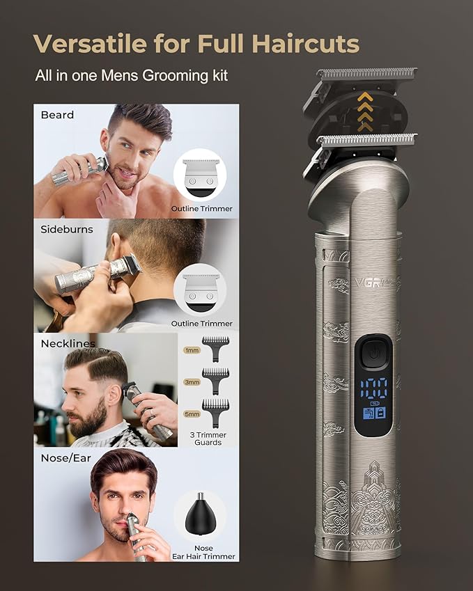 Hair Clippers for Men Professional, Cordless Hair Clippers for Hair Cutting, Mens Clippers and Trimmers Set, Electric Hair Trimmer for Men with Package Box (Silver)