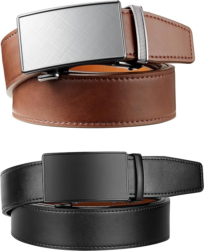 Zitahli Ratchet Belt for Men - 2 Packs Leather Mens belt For Gift Men Dress and Casual,Trim to Fit