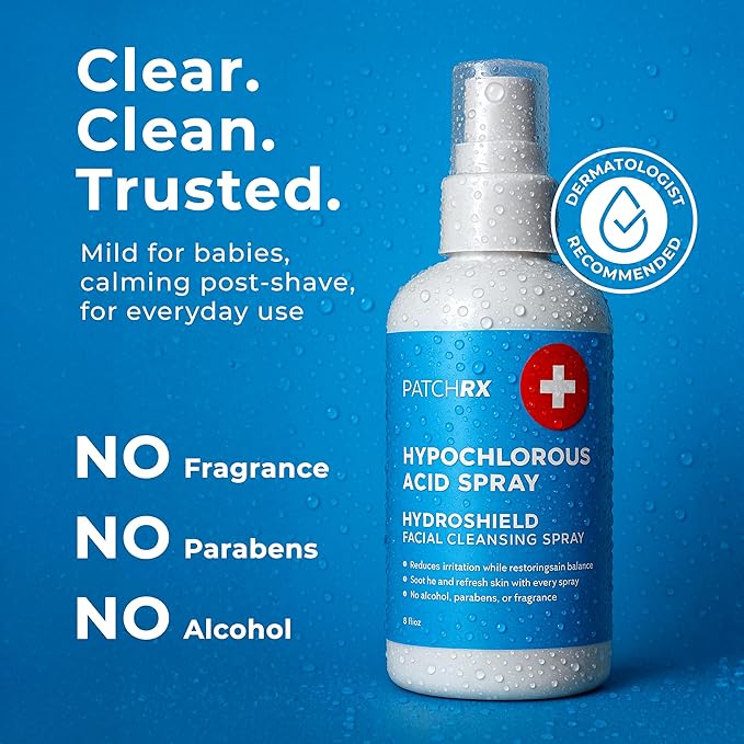 Hypochlorous Acid Spray for Face (8oz, Reduces Acne), Targets Bacteria - HOCL Facial Cleanser Acne Spray for Face, Body, Eczema, Pimples, Breakouts & Overall Skin Recovery (Reduces Redness)