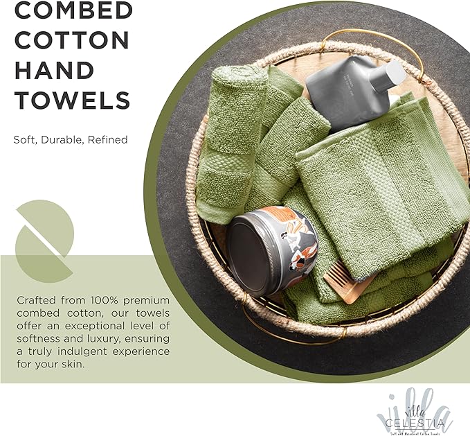100% Cotton Bath Towel Set of 12-4 Bath Towels, 4 Hand Towels, 4 Wash Cloths, Sustainable, Soft, Highly Absorbent, Combed Cotton 12 Piece Set for Hotels, Spa, Bathroom, Dorm, Sage