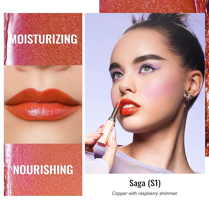 Oulac Moisture Shine Bright Red Lipstick - 2 in 1 Shimmer Lipstick & Lip Balm, Juicy & Glossy Finish, Long Lasting Hydrating, Smooth for Dry, Cracked and Chapped Lips, Vegan 2.2g/0.07oz (S01)