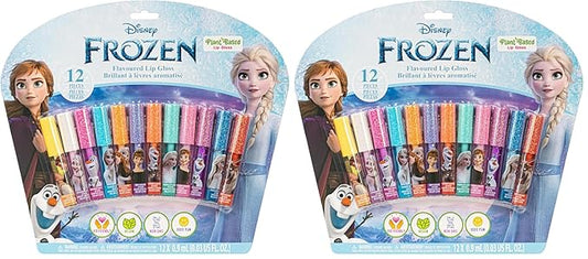 Townley Girl Disney Frozen 12 Piece Plant Based Lip Gloss, Girls Party Favors, First Makeup Set for Girl, Perfect for Parties, Sleepovers, and Birthday Gifts, Elsa and Anna, Ages 3 (Pack of 2)