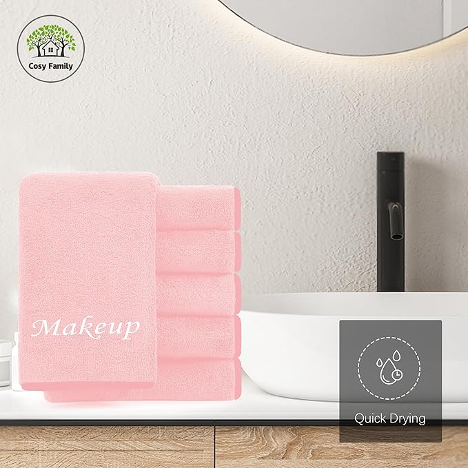 Cosy Family 10 Pack Makeup Remover Wash Cloths - Soft Microfiber Fingertip Facial Cleansing Cloths for Hand and Make Up, 12 x 12 in, Pink