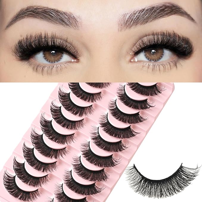 FARRED Cat Eye Lashes Mink Eyelashes Strips Natural Fluffy Russian Strip Eyelash Extension Looking Wispy Full Volume Fox Lash CC Curl Dramatic Short 8mm-15mm Pestañas Postizas for Women