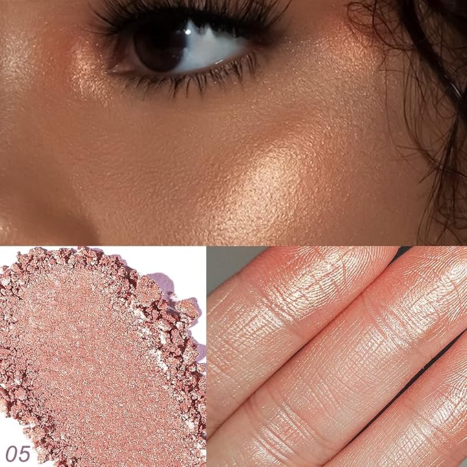 YOUNG VISION Pressed Powder Highlighter, Baked Natural Glow Contour Powder & Face Highligher, Cruelty-Free, Shimmer Highlighting Makeup for Face, Eye, Eyeshadow, Body, Skin (Cinnamon)