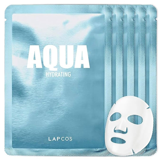 LAPCOS Aqua Sheet Mask, Hydrating Daily Face Mask with Seawater and Plankton Extract to Nourish Skin, Korean Beauty Favorite, 5-Pack