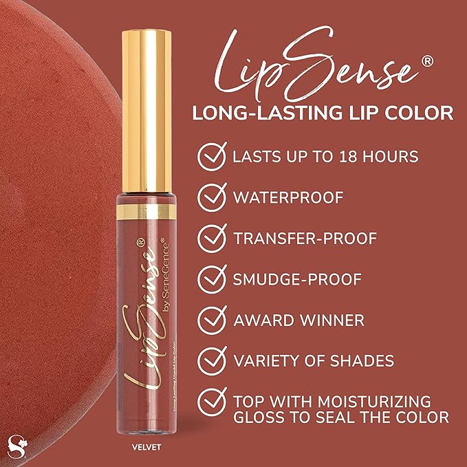 SeneGence LipSense Long-Lasting Liquid Lipstick – 18-Hour Wear, Waterproof, Transfer-Proof, Paraben-Free, Vegan, Cruelty-Free Lip Color in Multiple Shades