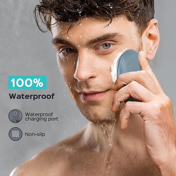COSLUS Face Scrubber Facial Cleansing Brush: 5 Cleansing Modes Silicone Face Wash Scrubber for Men Beard Care, Sensitive Skin - Deep Cleansing & Gentle Exfoliating, Portable for Shower & Travel