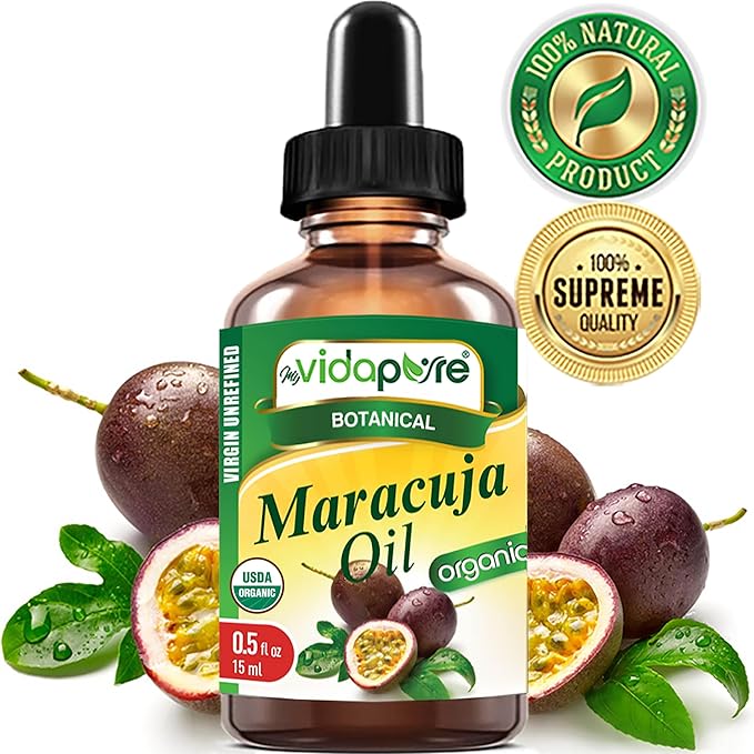 MYVIDAPURE Organic MARACUJA OIL Passion Fruit Certified Organic 100% Natural, Pure WILD GROWTH VIRGIN UNREFINED Brazilian for Skin, Face, Hair, Lip and Nail Care (0.5 Fl Oz)