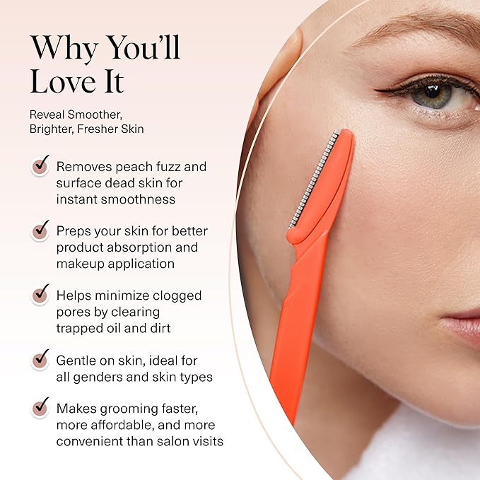 Kitsch Dermaplane Razor for Women Face – Face Razors for Women & Men, Eyebrow Trimmer & Face Shaver – Exfoliating Facial Razor & Skin Care Tool for Smoother Skin - Coral, 6 pcs