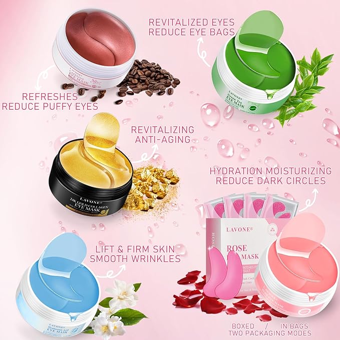 Eye Mask - 15 Pairs Rose Under Eye Patches Skin Care Products - Eye Masks Skincare for Dark Circles and Puffiness, Reduce Wrinkles, Eye Bags and Fine Lines, for Women and Man, with Hair Clips